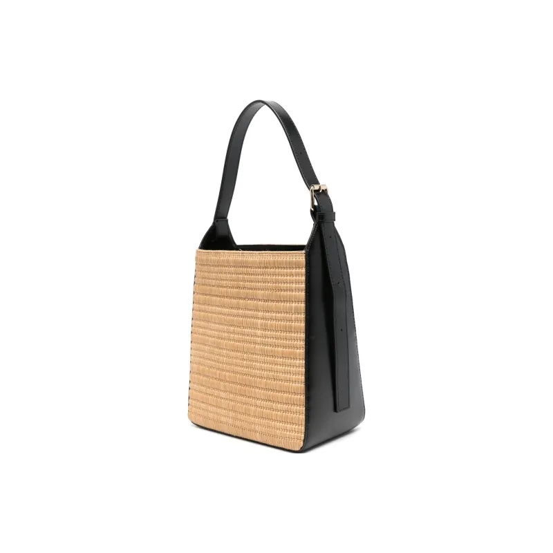 A.P.C Raffia Blended Cotton And Viscose Tote Bag Shopping Bag Handbags Small Size Women's Black & Natural Beige-1