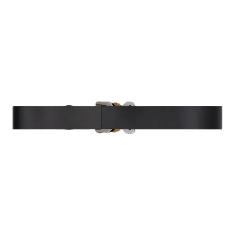 1017 ALYX 9SM Solid Color Interlocking Design Calfskin Aluminum Alloy Leather Belts Men's Black-1