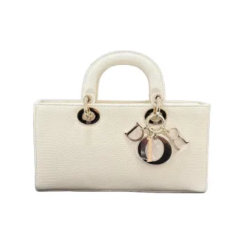 DIOR Lizard Skin Lady Dior Bag, Shoulder Bag, Crossbody Bag, Handbag Women's White