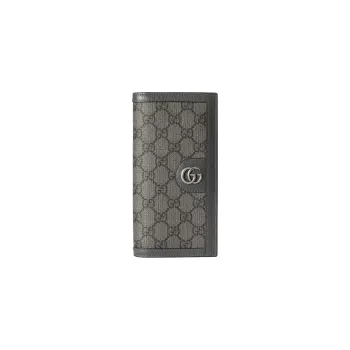 GUCCI Canvas With Leather Trim Wallet Men's Gray & Black