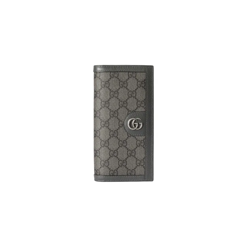 GUCCI Canvas With Leather Trim Wallet Men's Gray & Black-0