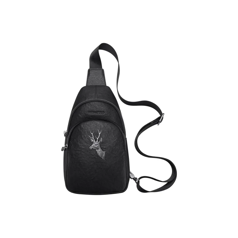 WilliamPOLO Top Grain Cow Leather Shoulder Bag Crossbody Bag Sling Bags Medium Size Men's Black-1