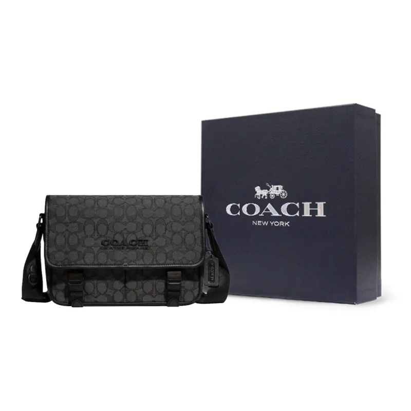COACH League Jacquard Canvas With Refined Calfskin Shoulder Bag, Crossbody Bag Tubas Men's Black-6
