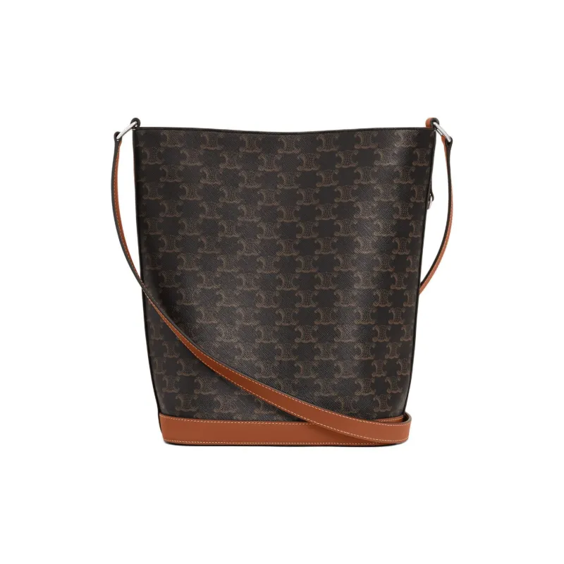 CELINE Triomphe Canvas paneled Calfskin Trim Canvas Bag, Bucket Bag, Shoulder Bag, Crossbody Bag Men's Brown-3