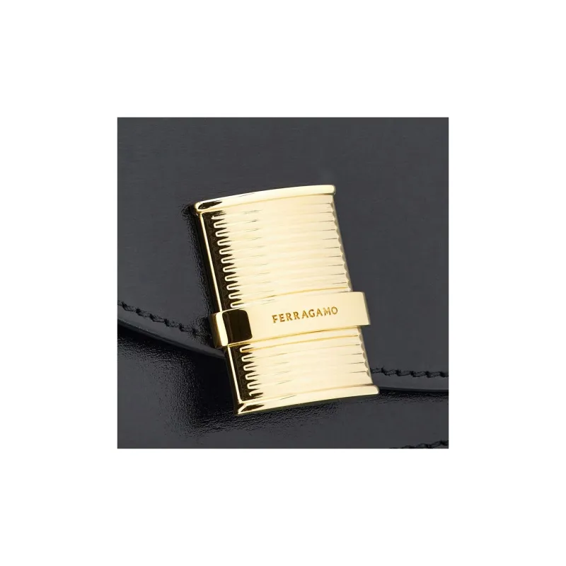 FERRAGAMO Palmellato Calfskin Card Holder Women's Black-4