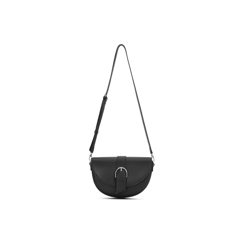FERIA Cow Leather Saddle Bag, Portable Crossbody Bag, Shoulder Bag Medium Size Women's Pink/Black-9