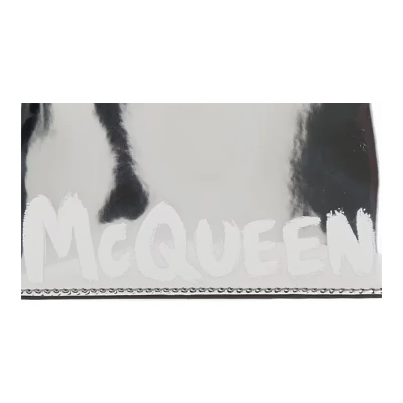 Alexander McQueen Layered Leather Card Holder Wallet Men's Silver-2