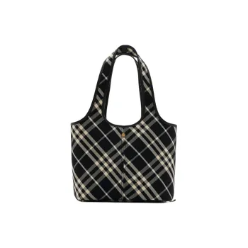 Burberry Cotton With Calfskin One Shoulder Handbags Small Size Unisex Black