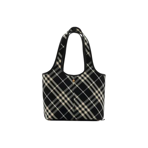 Burberry Cotton With Calfskin One Shoulder Handbags Small Size Unisex Black