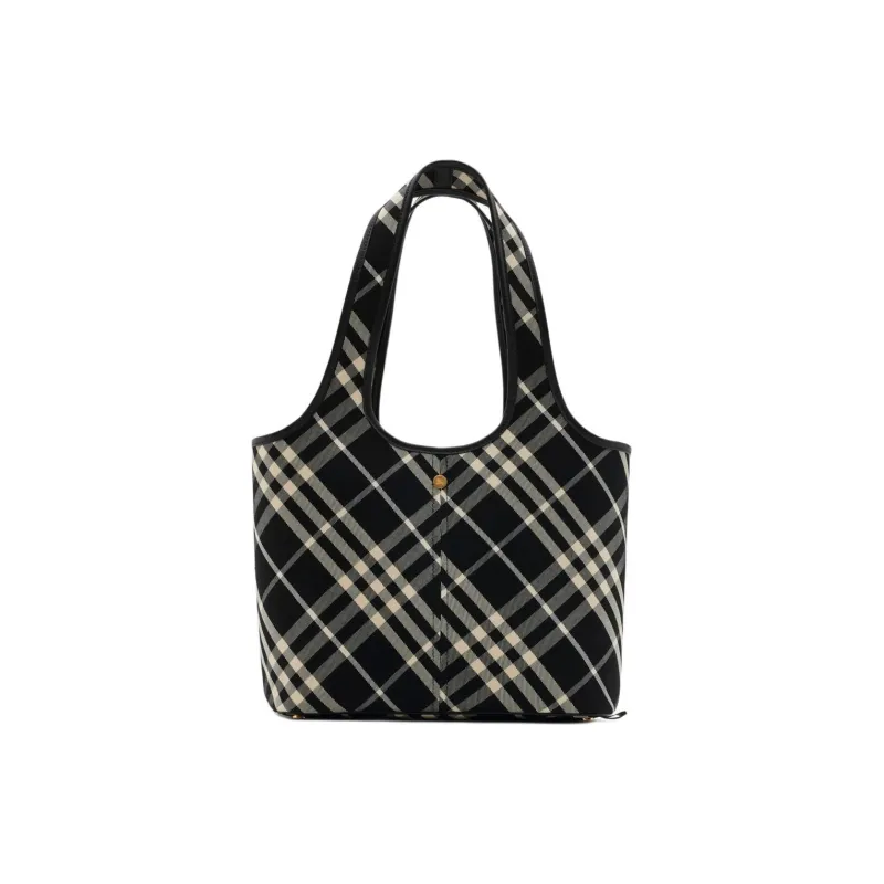 Burberry Cotton With Calfskin One Shoulder Handbags Small Size Unisex Black-0