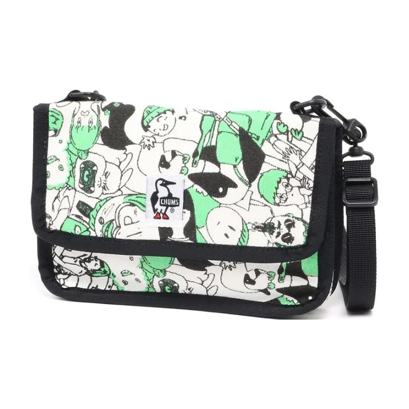 CHUMS Cotton With Polyester Crossbody Bag, Shoulder Bag Mini Unisex Green & White-0