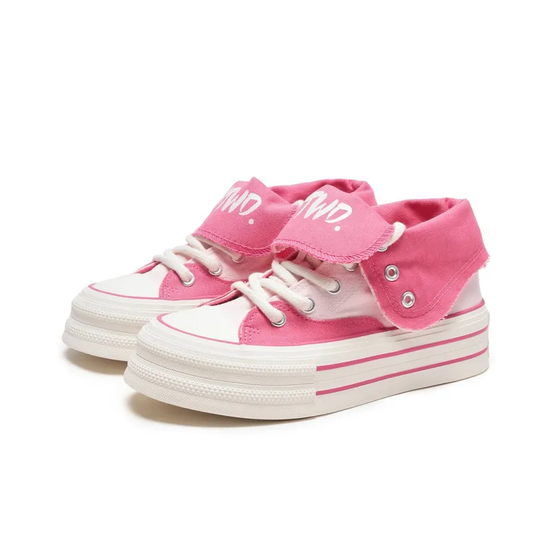 Hotwind Height Increasing Wear-Resistant Slip-Resistant Mid-Top Canvas Shoes Women's-6