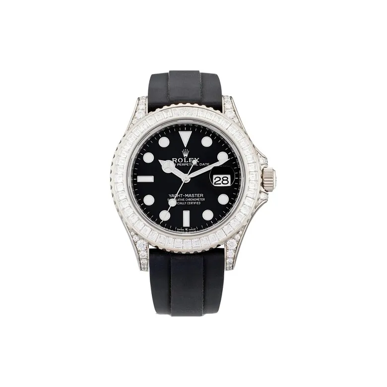 ROLEX Ranger Prestige Automatic Mechanical Movement Unisex Watch 42mm Black Dial 18K White Gold Watch Case Rubber Strap-0