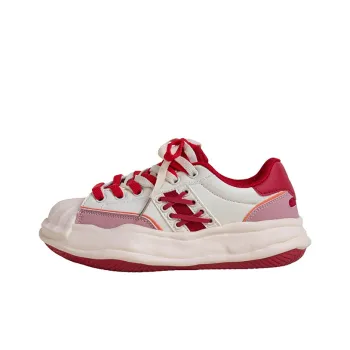 MINGKUANG Streetwear Dissolve Shell Shoes, Box Anti Slip Wear Resistant Low Top Skateboard Shoes Women's Pink
