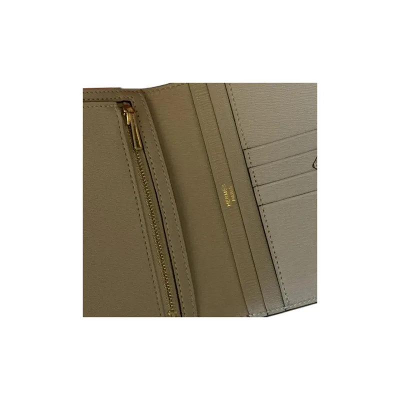 HERMES Bearn Matte Finish Alligator Leather Wallet Women's 0W Ice Crystal Gray-2