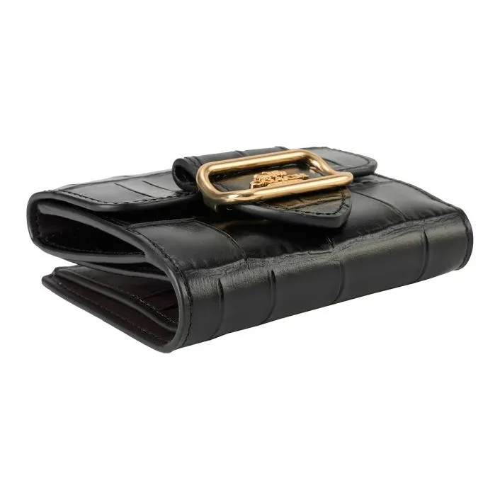 COACH Morgan Crocodile Embossed Leather Wallet Mini Women's Black-2