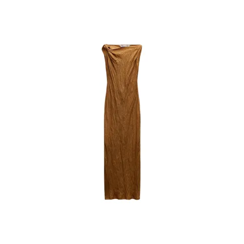 ZARA Sleeveless Dresses Women's Brown Yellow