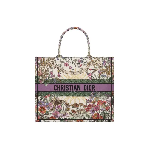 DIOR BookTote Embroidery Tote Bag Shopping Bag Handbag Large Size Women's Beige Multicolor