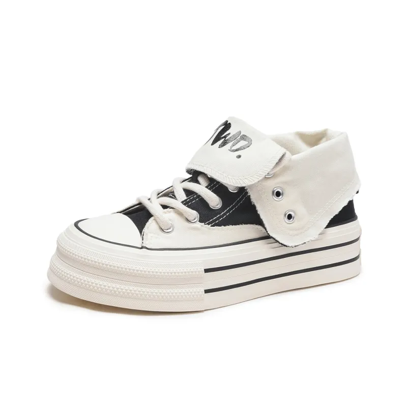 Hotwind Height Increasing Wear-Resistant Slip-Resistant Mid-Top Canvas Shoes Women's-1