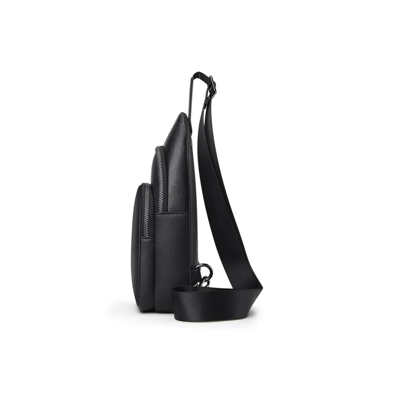 WilliamPOLO Top Grain Cow Leather Shoulder Bag Crossbody Bag Sling Bags Medium Size Men's Black-3