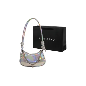PINK·LAND PU Shoulder Bag Women's Iridescent Silver/Ecru Black