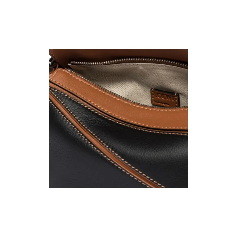 LOEWE Puzzle Cow Leather Handbag Shoulder Bag Crossbody Bag Mini Women's Brown/Black-3
