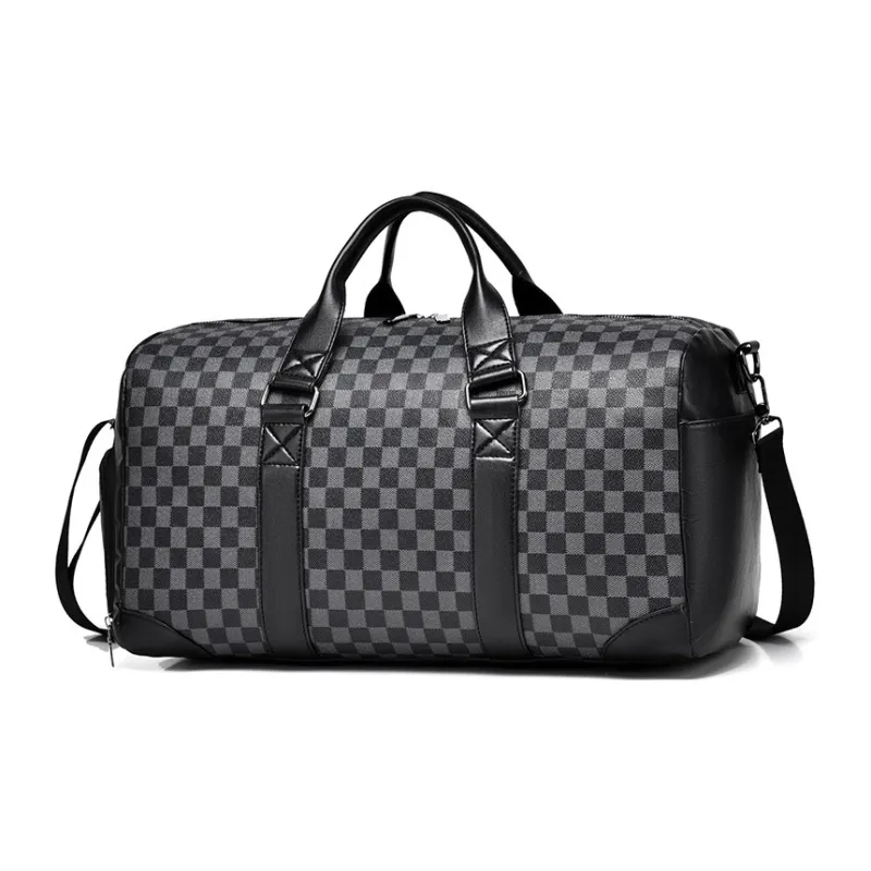 Moonshine PU Leather Handbag Luggage Bag Crossbody Bag Travel Bag Unisex Black Checkerboard-1