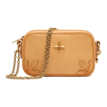 SMFK Cowhide Patchwork Canvas Shoulder Bag Women's Ginger Yellow