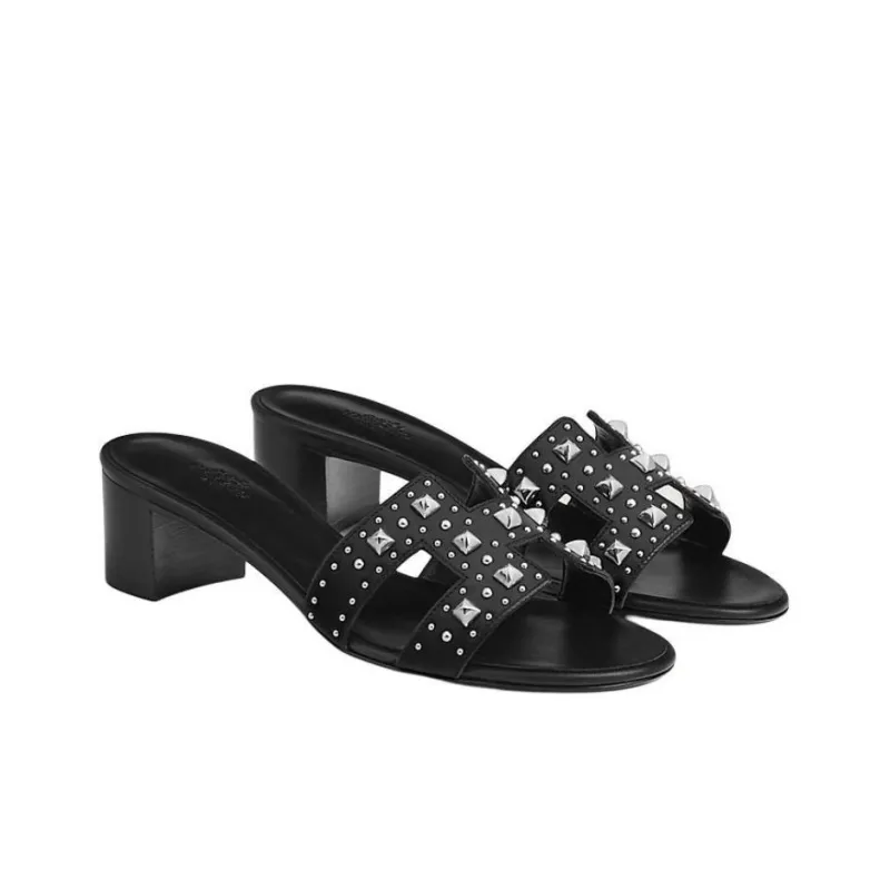 HERMES Oasis Slide Slippers 5cm Women's Black-2