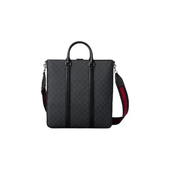 GUCCI Canvas Tote Bag Shopping Bag Handbag Medium Size Men's Black