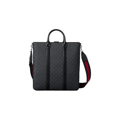 GUCCI Canvas Tote Bag Shopping Bag Handbag Medium Size Men's Black