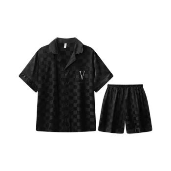 Qiao Ni Tong Pajama Set Men's Plaid Black