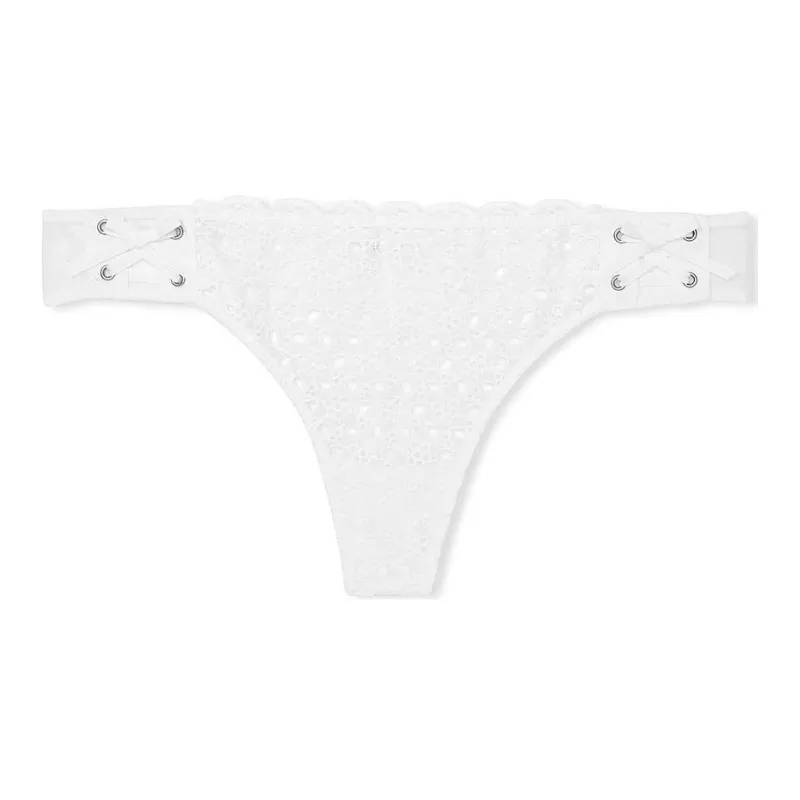 Victoria's Secret DREAM ANGELS Eyelet Lace Up Thong Panty /W Underpants Women's 1 Pack White-0