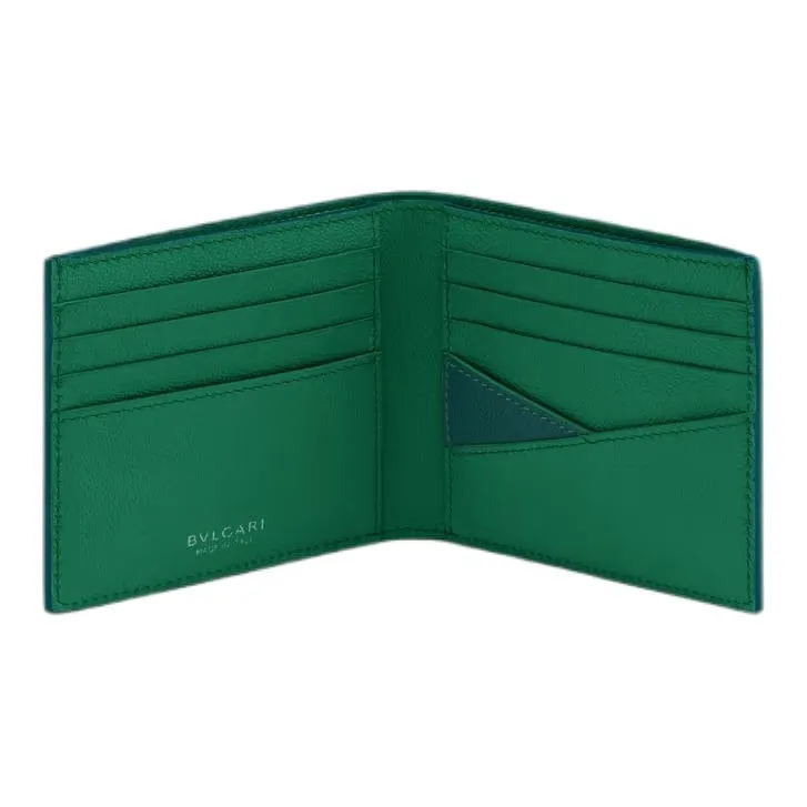 BVLGARI Textured Calfskin Wallet Small Size Men's Green-1