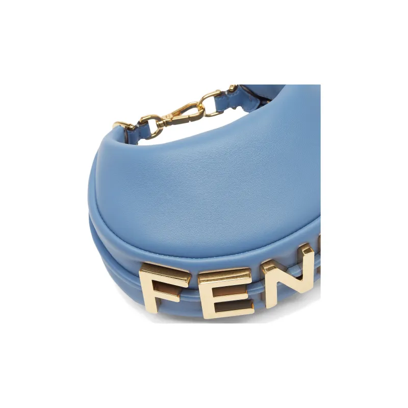 FENDI Fendigraphy Soft Leather Hobo Bag, Crescent Bag, Wrist Bag Mini Women's Light Blue-3
