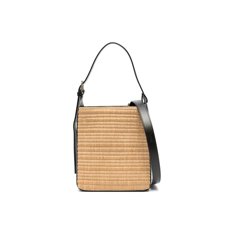 A.P.C Raffia Blended Cotton And Viscose Tote Bag Shopping Bag Handbags Small Size Women's Black & Natural Beige-0