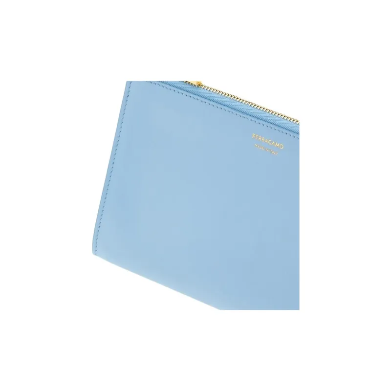 FERRAGAMO Calfskin Makeup Bag Women's Sky Blue-3