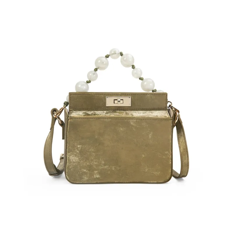TOMATO&POTATO Cow Leather Shoulder Bag, Crossbody Bag, Handbag Regular Women's Olive Green/Ice Green/Silver/Ivory-0