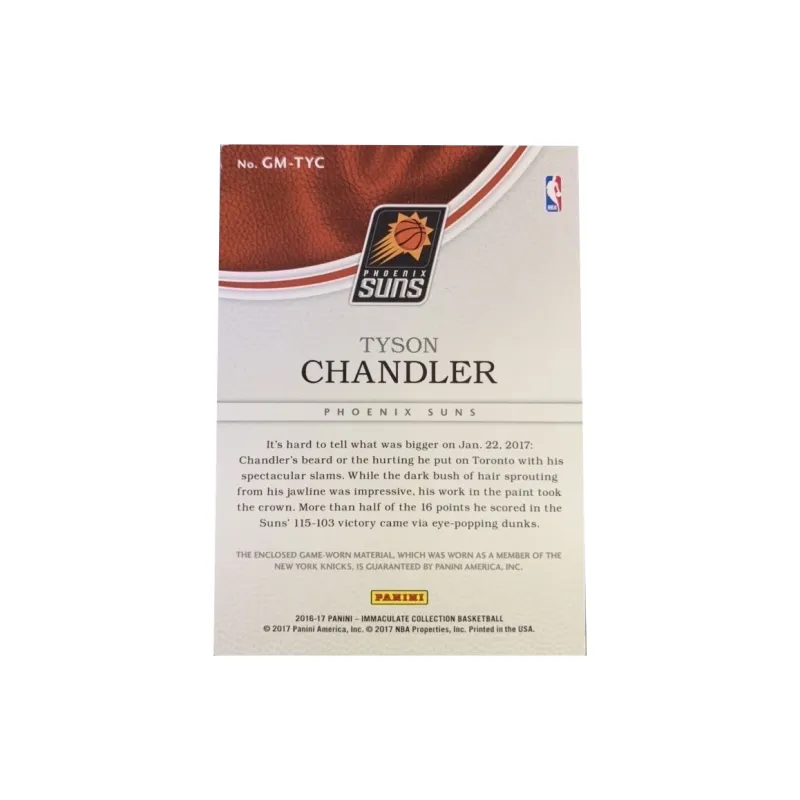 PANINI Tyson Chandler 2016 17 IMM Sun Large Window Game Used Jersey 08/50 Basketball Card Access Pass Sports Cards 1 Pc-1