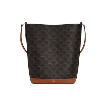 CELINE Triomphe Canvas-paneled Calfskin Trim Canvas Bag Bucket Bag Shoulder Bag Crossbody Bag Men's Brown