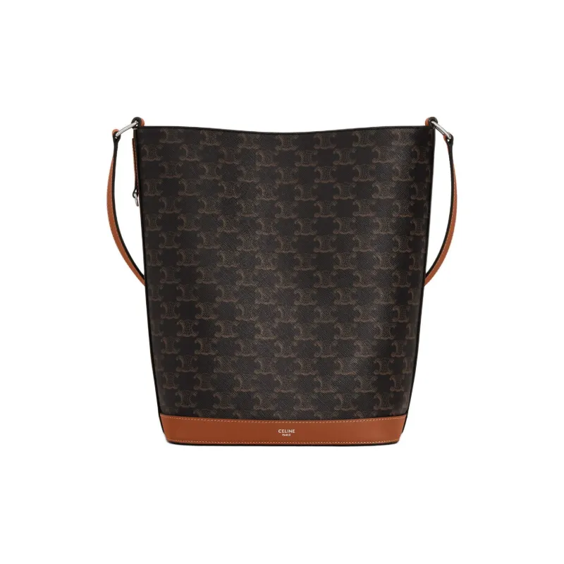 CELINE Triomphe Canvas paneled Calfskin Trim Canvas Bag, Bucket Bag, Shoulder Bag, Crossbody Bag Men's Brown-0