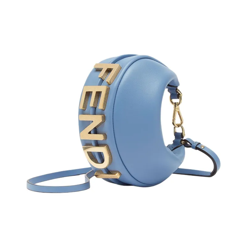 FENDI Fendigraphy Soft Leather Hobo Bag, Crescent Bag, Wrist Bag Mini Women's Light Blue-1