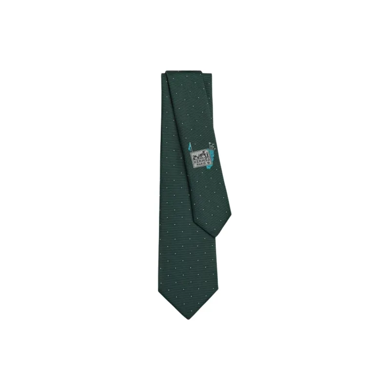 HERMES Mulberry Silk Ties Unisex Green-0