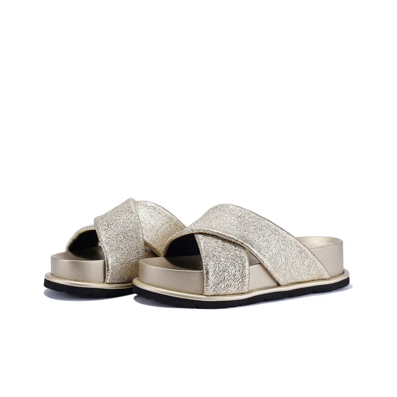 BELLALILY Slide Slippers Women's Silver Gold-6