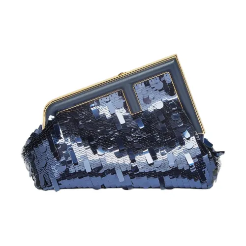 FENDI First Metal One Shoulder Crossbody Clutch Small Size Women
s Blue