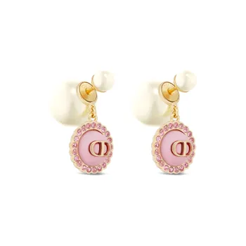 DIOR Metal, Glass, Resin Pearl Stud Earrings Women's Gold