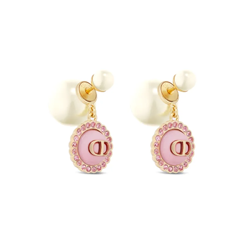 DIOR Metal, Glass, Resin Pearl Stud Earrings Women's Gold-0