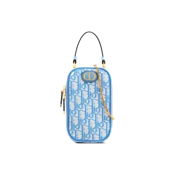 DIOR Leather Chain Crossbody Bag, One Shoulder Handbag, Cell Phone Pouch Women's Cornflower Blue