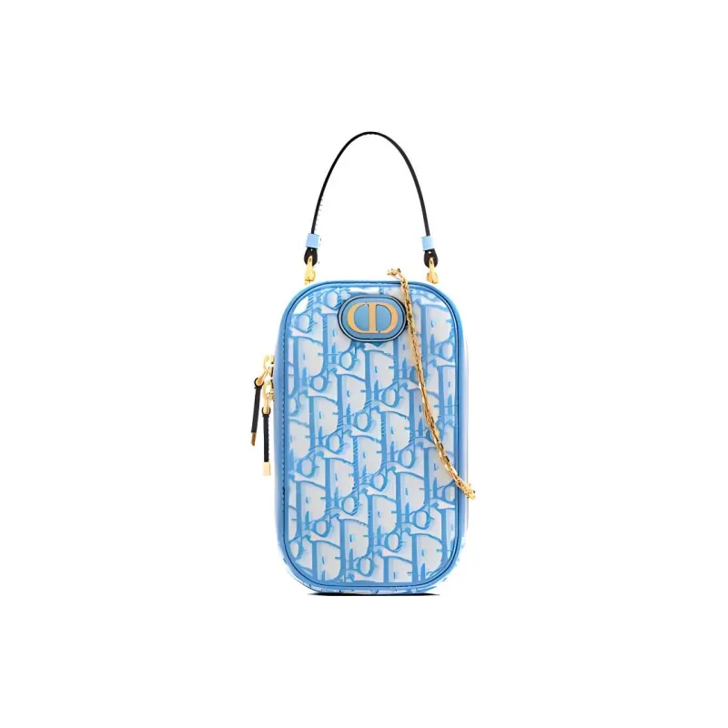 DIOR Leather Chain Crossbody Bag, One Shoulder Handbag, Cell Phone Pouch Women's Cornflower Blue-0