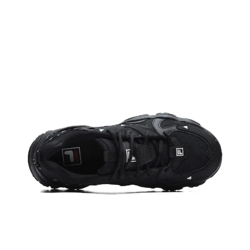 FILA Fluid 4 Cushioned Wear-Resistant Breathable Lightweight Height Increasing Low-Top Chunky Sneakers Women's Black-3